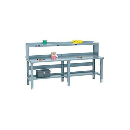 Global Industrial Extra Long Workbench w/ Steel Square Edge Top & Power Riser, 96inWx36inD, Gray 706437A